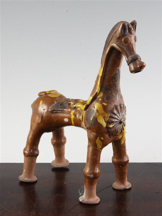 A Cannakale pottery horse vessel, 19th century, 24cm, repairs